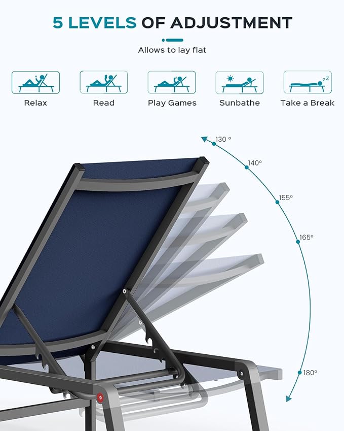 Patio Chaise Lounge Chair Set of 4, Foldable Lounge Chair - Image 7