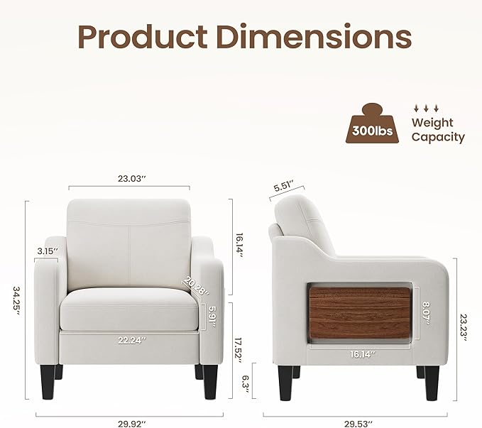 Accent Chair for Living Room Modern Linen Upholstered Armchair Side Wooden - Image 2