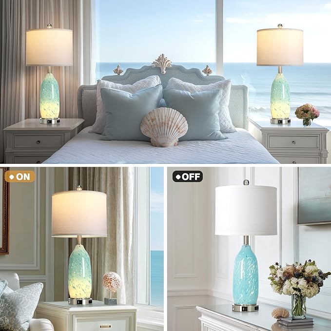 Rinweey 26" Bule Glass Table Lamps Set of 2, Nautical lamp - Image 5