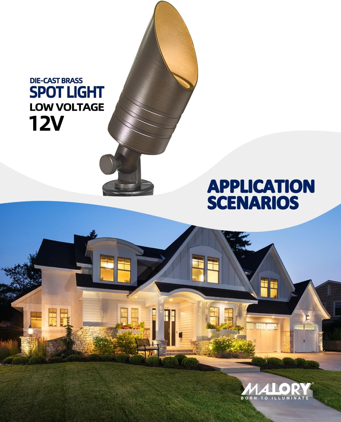 MALORY Brass Outdoor Spot Lights,12V AC/DC Low Voltage LED Landscape Lighting,Waterproof Spot Up Light for Garden,Patio and Yard (S05-Bronze, 12-Pack with Bulb)