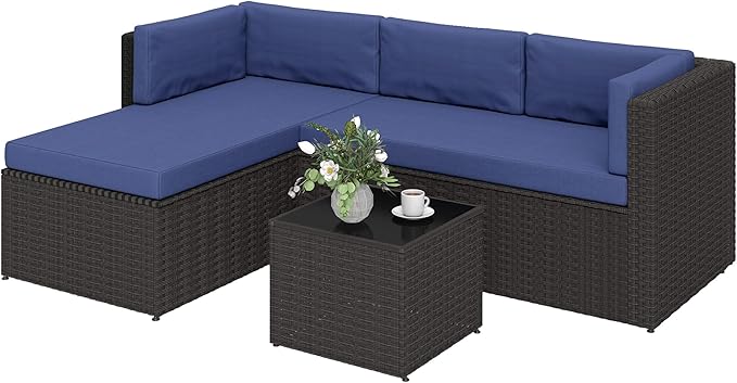 Outsunny 3 Piece Patio Furniture Set, Wicker Rattan Outdoor Patio Conversation by Outsunny