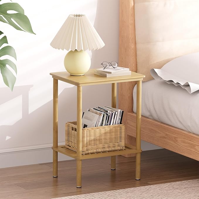 2 Tier Bamboo End Table, Narrow Side Table - Image 8