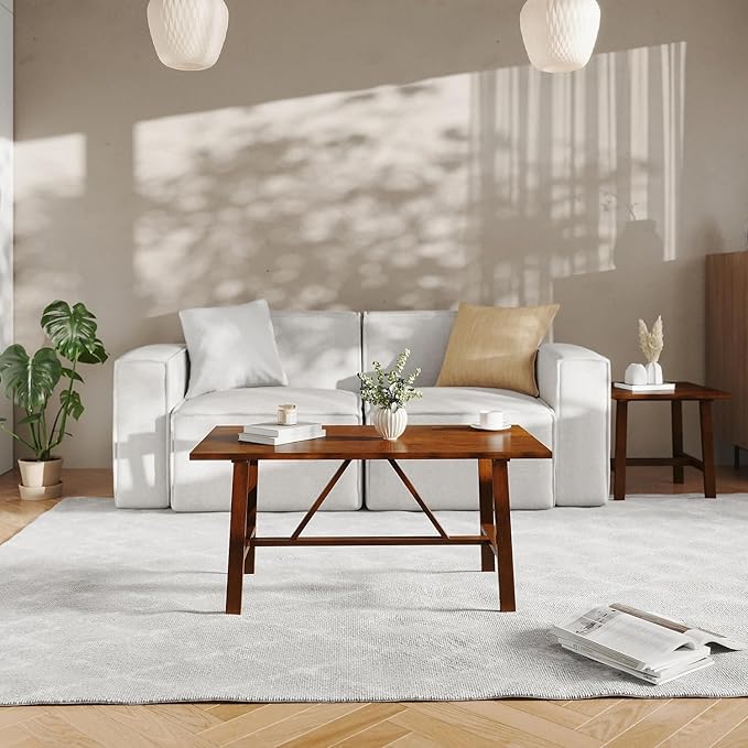 Flash Furniture Eli Farmhouse Trestle Coffee Table, Rustic Solid Wood Coffee - Image 2