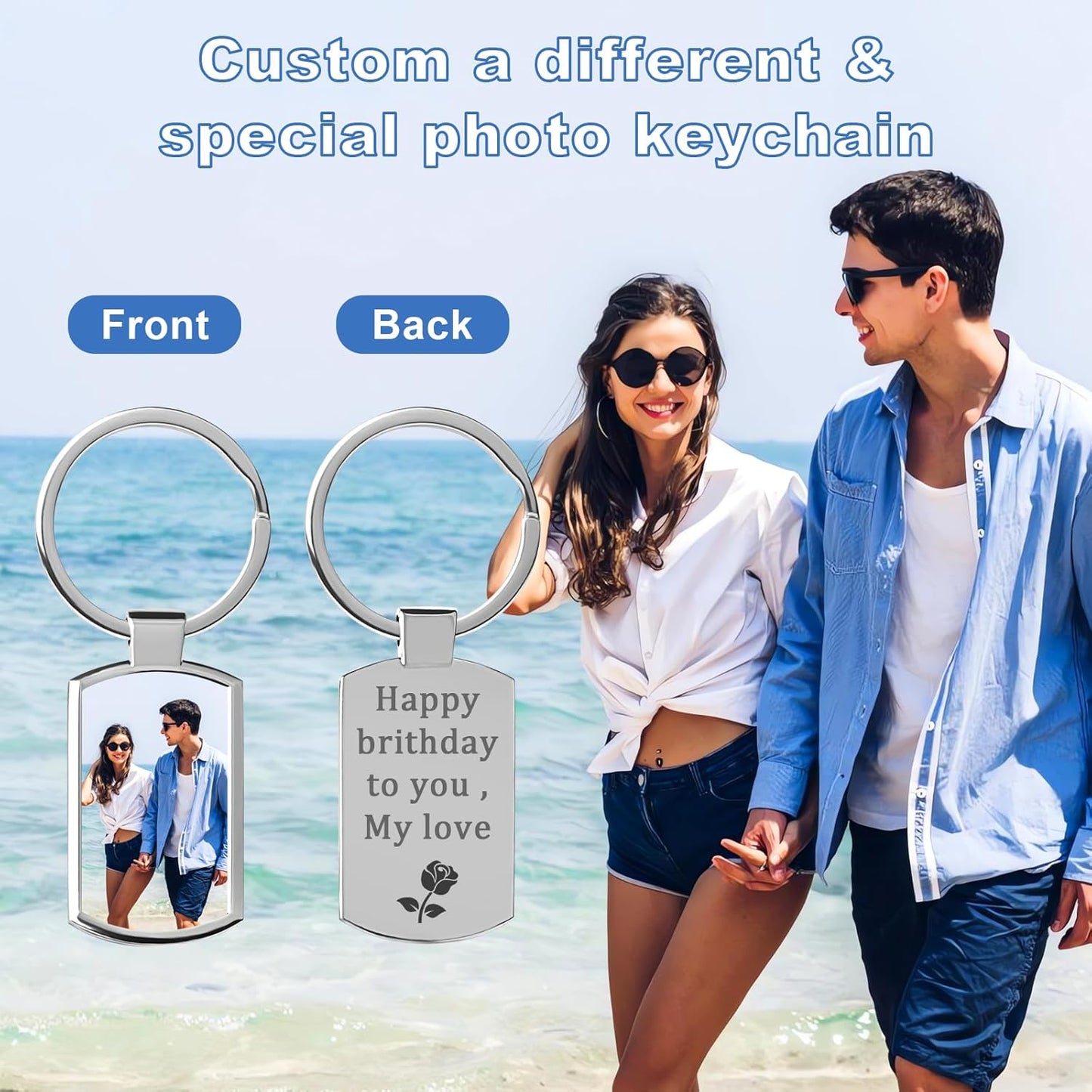 Double Side Custom Keychain with Picture Personalized Engraving Photo Text Customized Gifts for Men Women