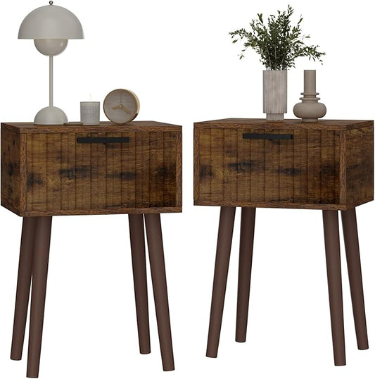YMYNY Fluted Nightstand Set of 2, Small End Table, Modern Coffee Table by High-qualityhomefurnishing