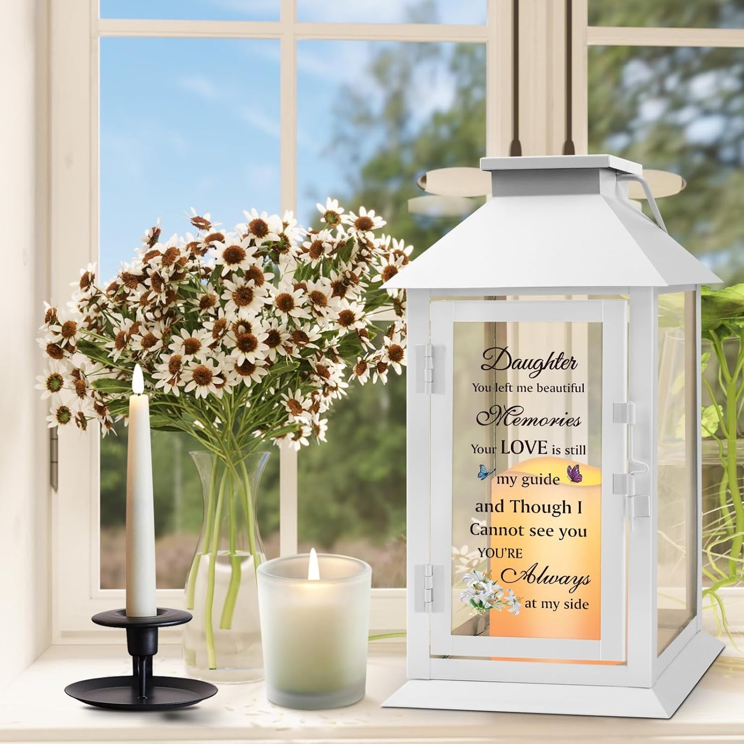Memorial Lantern for Loss of Daughter - Sympathy Gift with LED Candle