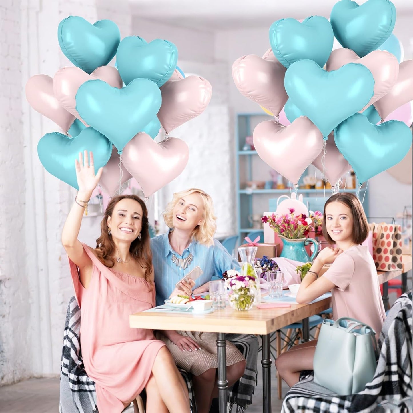 20 Inch Blue Pink Heart Balloons, 10 Pcs Baby Pink Heart Shaped Foil Balloons, Blue Love Helium Balloon for Valentines Day Bridal Shower Anniversary Wedding Birthday Party Decorations