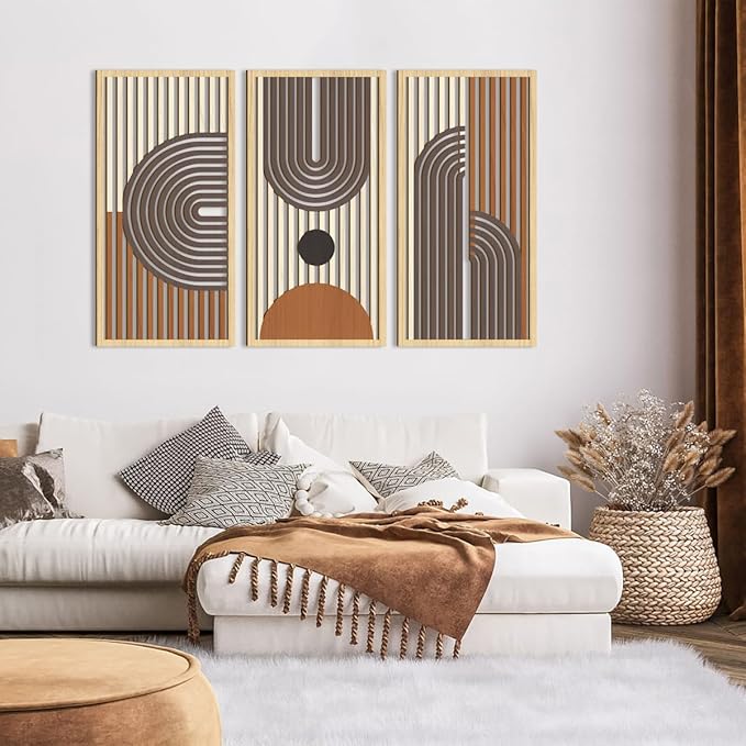 IARTTOP Mid century Modern Decor 16x32 Inch Large Boho Wood Wall Art Abstract - Image 2