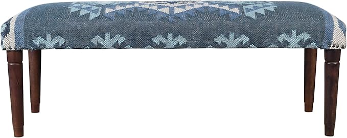 LR Home Blue/Ivory Handmade Upholstered Bench - Image 3