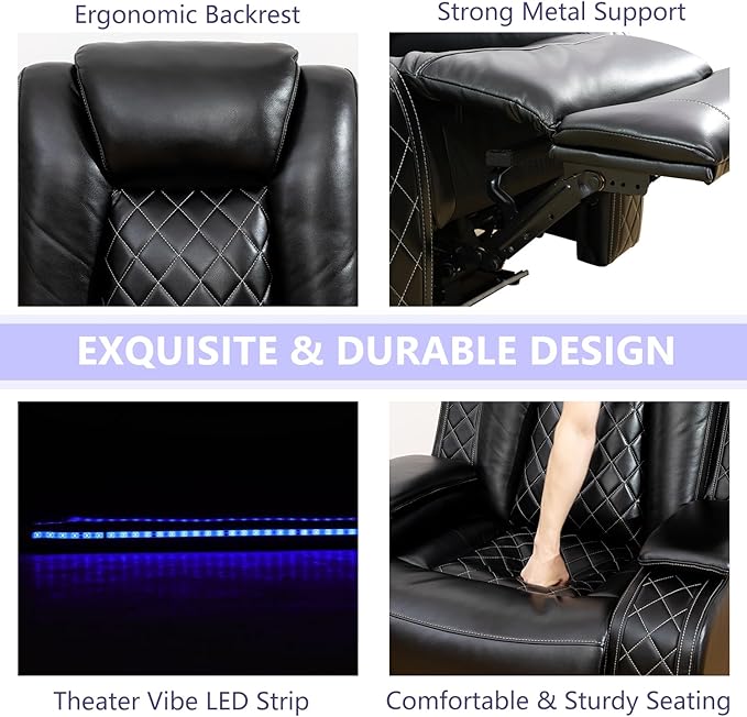 Power Leather Recliner Sofa Chair, Living Room Furniture Sets, Breathing - Image 6