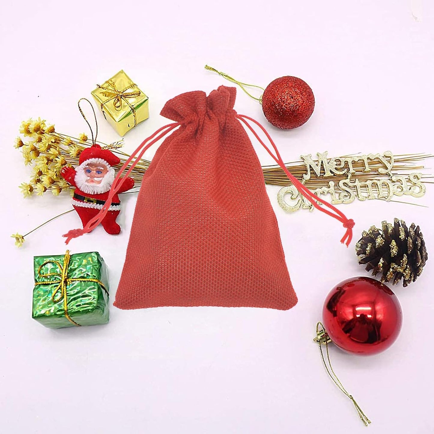 20Pcs Red Burlap Bags with Drawstring, Jute Sacks Jewelry Christmas Candy Pouch Wedding Party Favor Gift Bags (Red, 5.9 x 7.5)