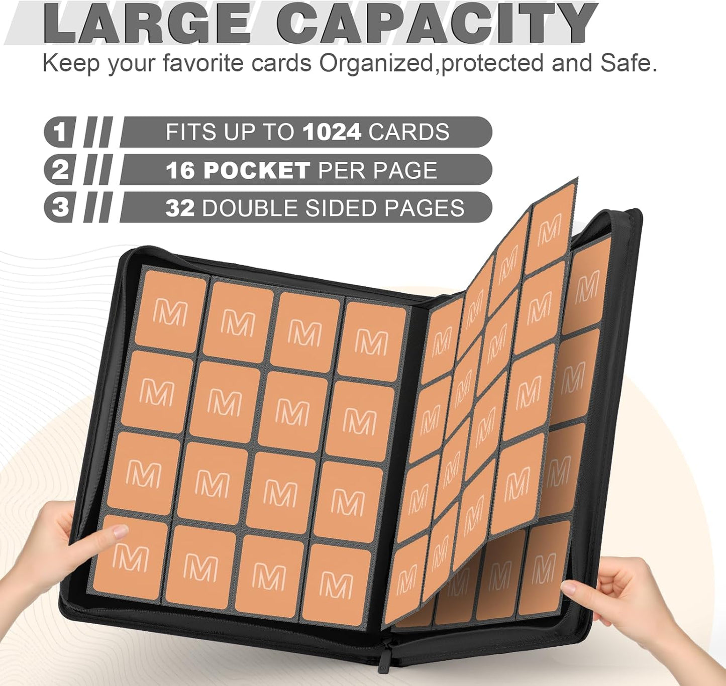 Premium Card Binder 16 Pocket,Trading Card Binder Holds up to 1000+Cards Sturdy Card Collection Album, Card Holder Folders for MTG, TCG, Game Cards & Sports Cards