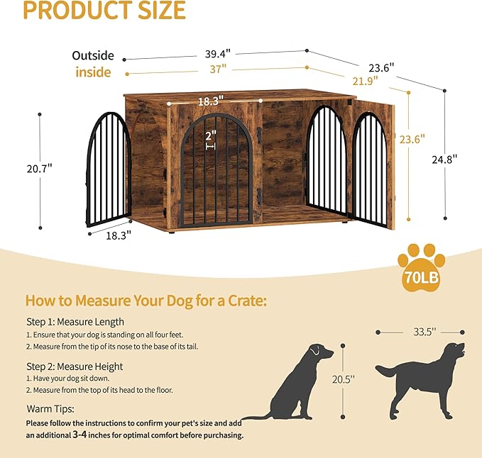 Hzuaneri 39.4" Wooden Dog Crate Furniture, Indoor Dog Kennel Dogs Cage - Image 2