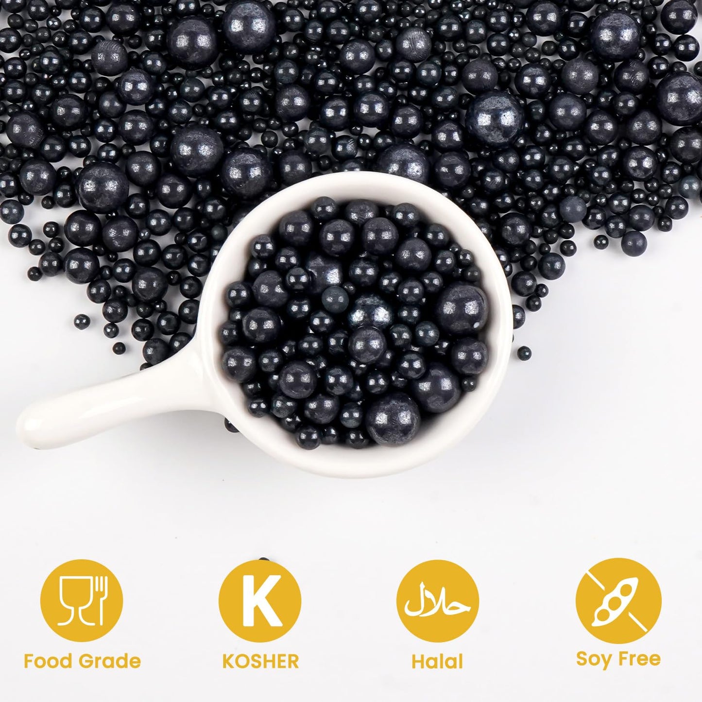 Edible Black Pearl Sugar Sprinkles, Black Pearl Sprinkles for Cake Decorating, 180g/6.35oz, Cupcake Toppers, Cake Decorations, Ice Cream, Wedding Party Halloween Supplies