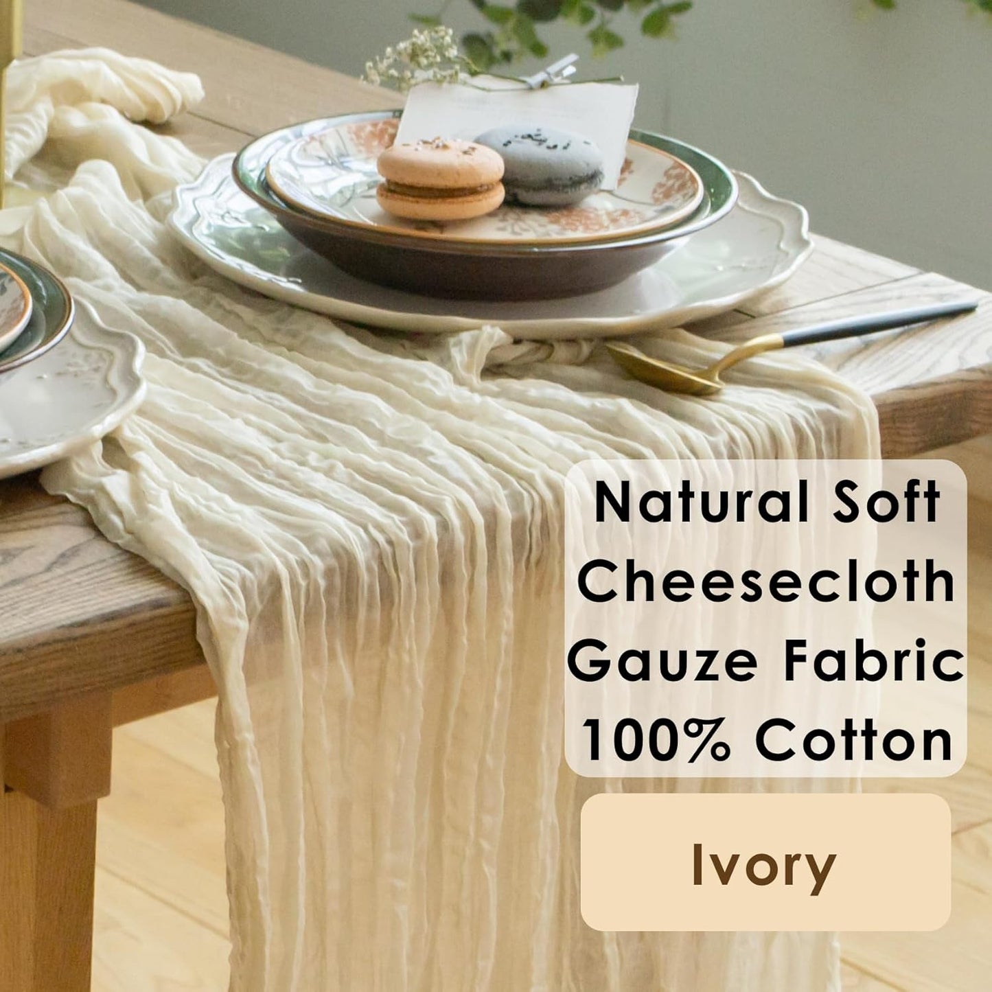Ivory Cheesecloth Table Runner Set of 2 Runners 141 in Long Each Cream Gauze Table for Wedding Table Baby Shower Decorations or Bridal Shower Decor Table Cloth Modern Table Runner Boho Table Decor