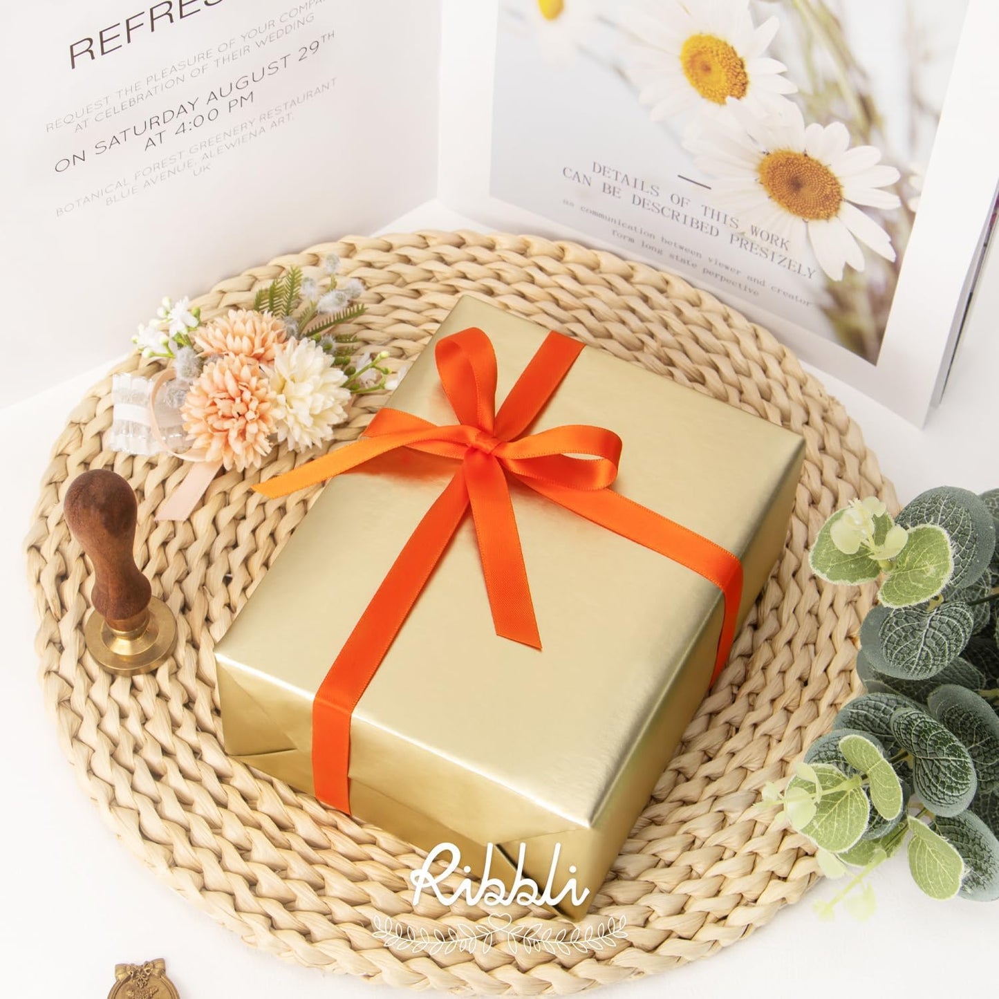 Ribbli Torrid Orange Double Faced Satin Ribbon,1/2 Inch x Continuous 25 Yards,Use for Craft Bows Bouquet, Gift Wrapping, Wedding Decoration, Floral Arrangement