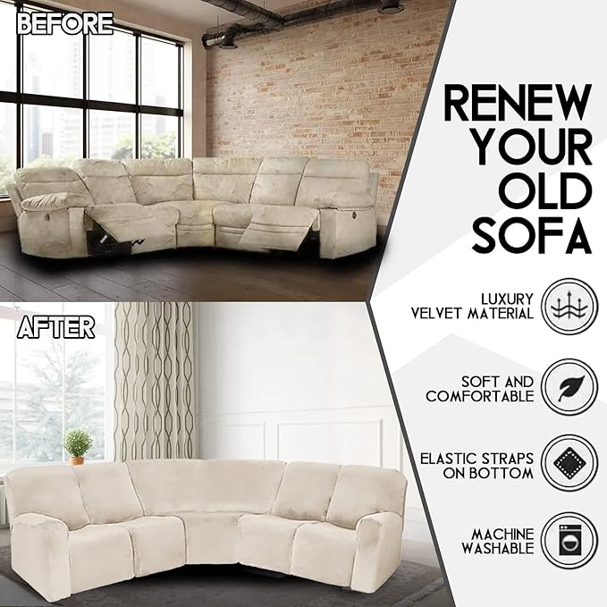 LightInTheBox 7-Piece Velvet Stretch Reclining Couch Covers 5 Seats Corner Sofa - Image 2