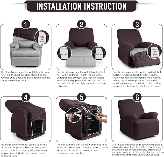 TAOCOCO Recliner Cover 4-Pieces, Recliner Stretch Sofa Slipcover, Recliner - Image 6