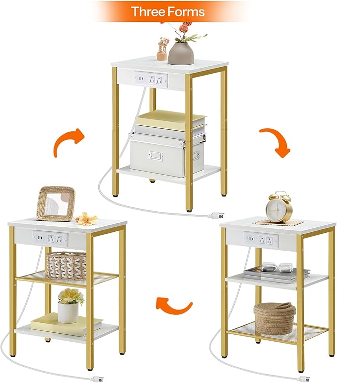 HOOBRO Side Table with Charging Station and USB Port, Small End Table - Image 6