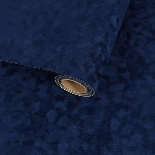 Navy Blue Curshed Velvet Wallpaper Self Adhesive Felt Fabric by VaryFloral
