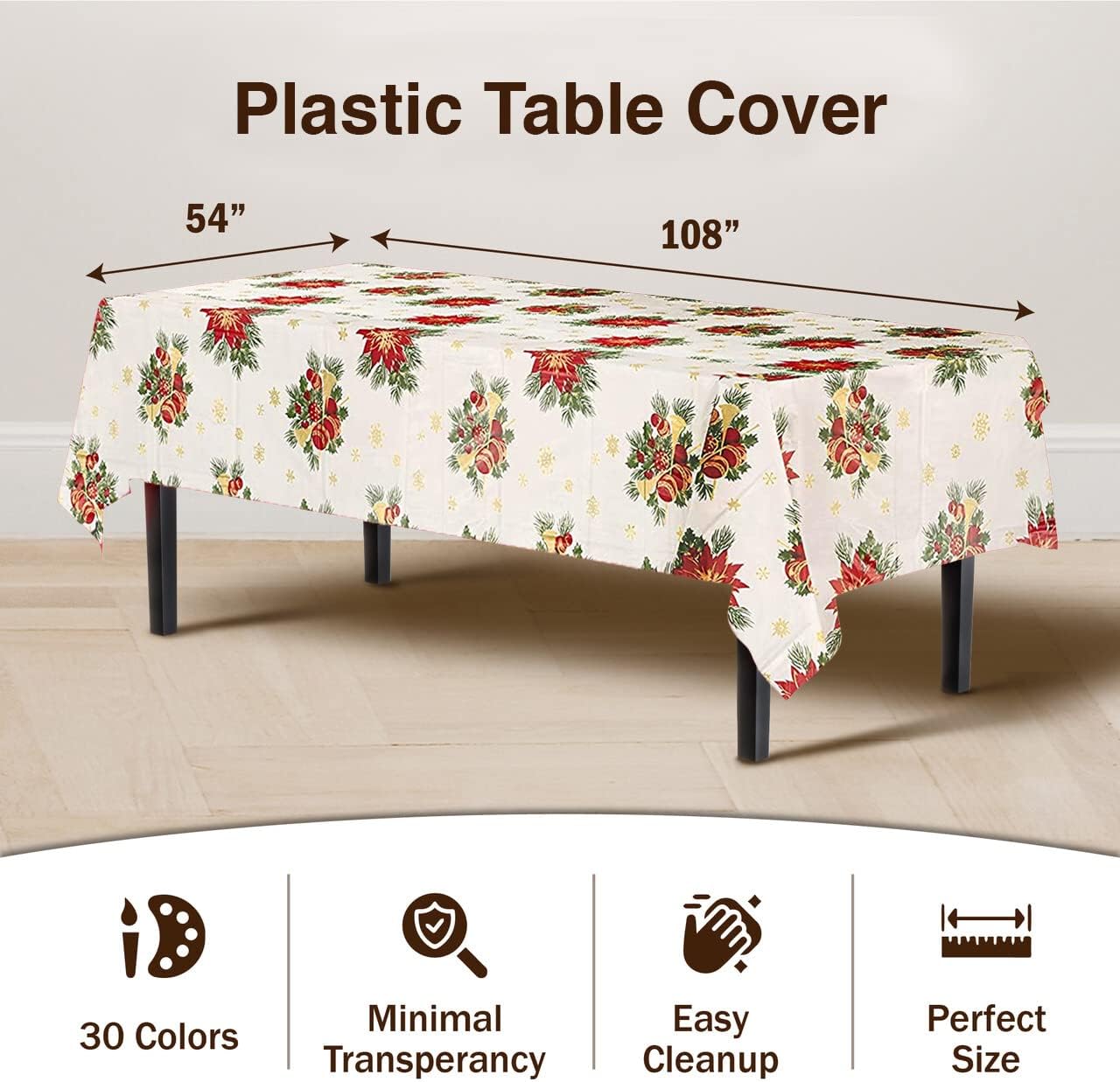 Party Solids Pack Of 12, Premium Rectangle Holiday Design Plastic Tablecloth - Christmas Decorations Tablecloth Disposable Plastic Table Cover for December - 54 inch. x 108 inch