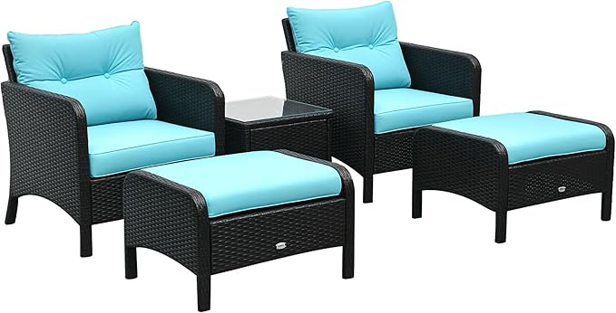 Outsunny 5 Pieces Rattan Wicker Lounge Chair Outdoor Patio Conversation Set by Outsunny