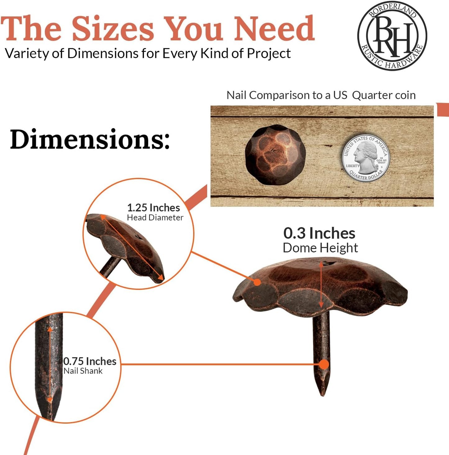 50 Pack 1.25" Round Head Iron Clavos Decorative Nails – Oil Rubbed Bronze – Handmade Rustic Round Fasteners for Farmhouse Shutters, Faux Wood, Barn Doors, Shutters, Gates – Ornamental Wood Accent