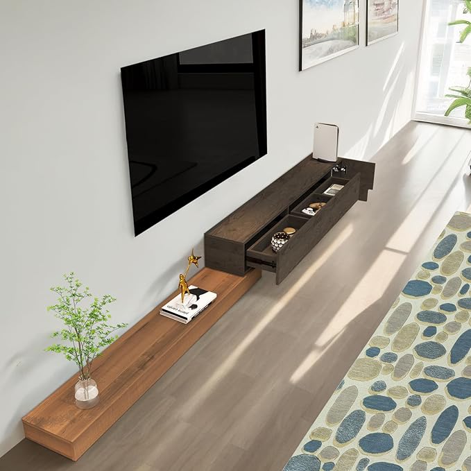 Retractable TV Stand, Solid Wood Minimalist TV Shelf, Mid-Century TV Console - Image 2