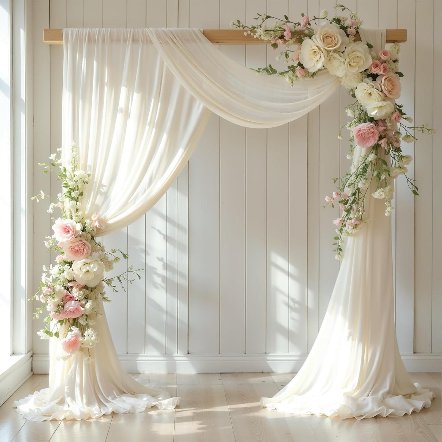 Wedding Arch Draping Fabric,1 Panel 18FT Beige Arch Drapes Chiffon Fabric Drapery Decorations for Ceremony Reception Party Ceiling Backdrop