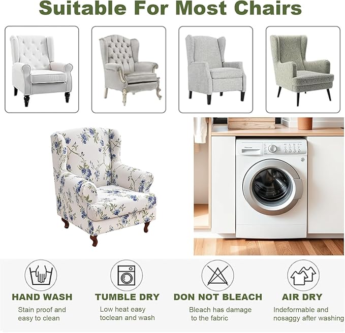 HAOYONG Wing Chair Slipcovers Elastic Printed Wingback Chair Covers 2 Pieces - Image 6
