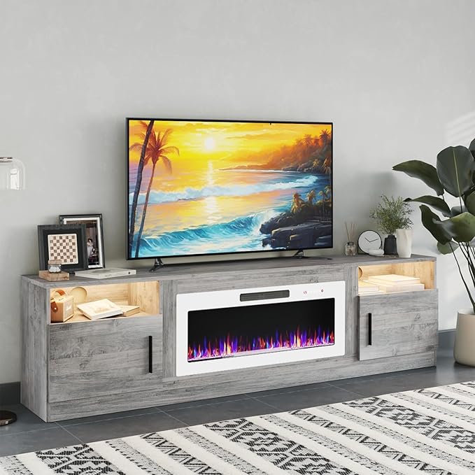 PRETZI Fireplace TV Stand with 36" Fireplace Up to 90" TVs, Remote Control by PRETZI