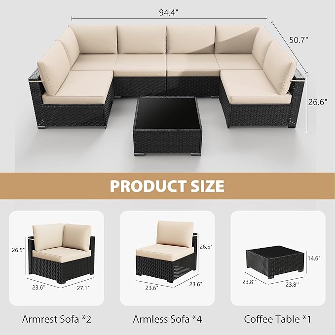 KIGOTY 7-Piece Patio Furniture Set, All-Weather PE Rattan Outdoor Sectional Sofa - Image 3