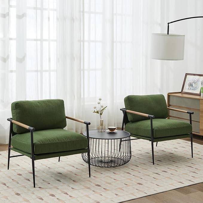 Ya-Home Mid-Century Accent Chair Set of 2, Soft Armchair Linen Fabric Lounge - Image 7