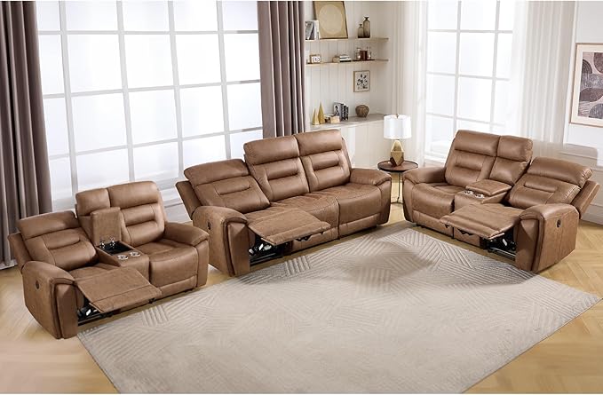 ANJ 3-Piece Faux Leather Power Recliner Sofa Set by ANJ