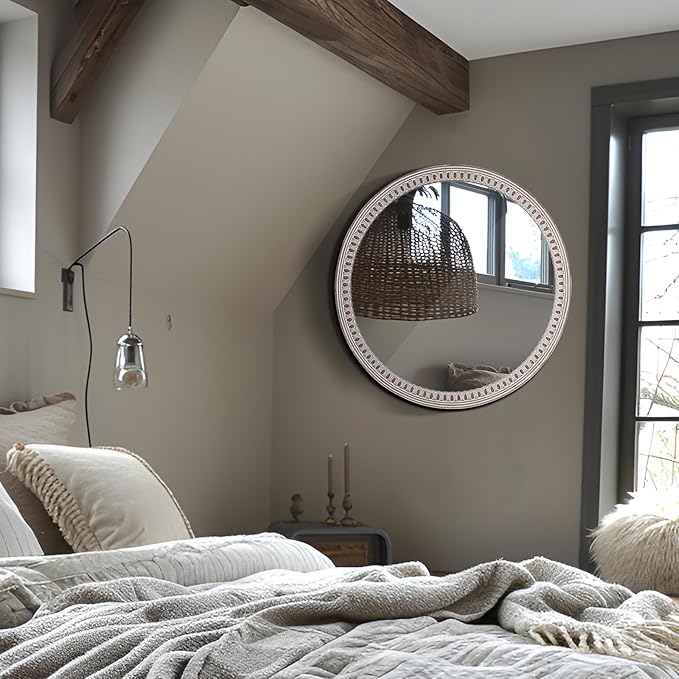 24 Inch Farmhouse Round Wood Mirror - Image 6