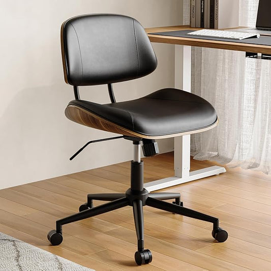 Armless Office Chair with Wheels, PU Leather Adjustable Height Desk Chair by BERYTH