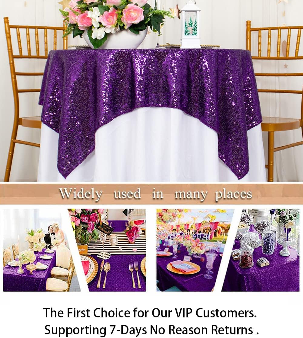 ShinyBeauty Sequin Tablecloth - Square 54x54-Inch Purple Glitter Tablecloth for Round Table - Wedding & Party