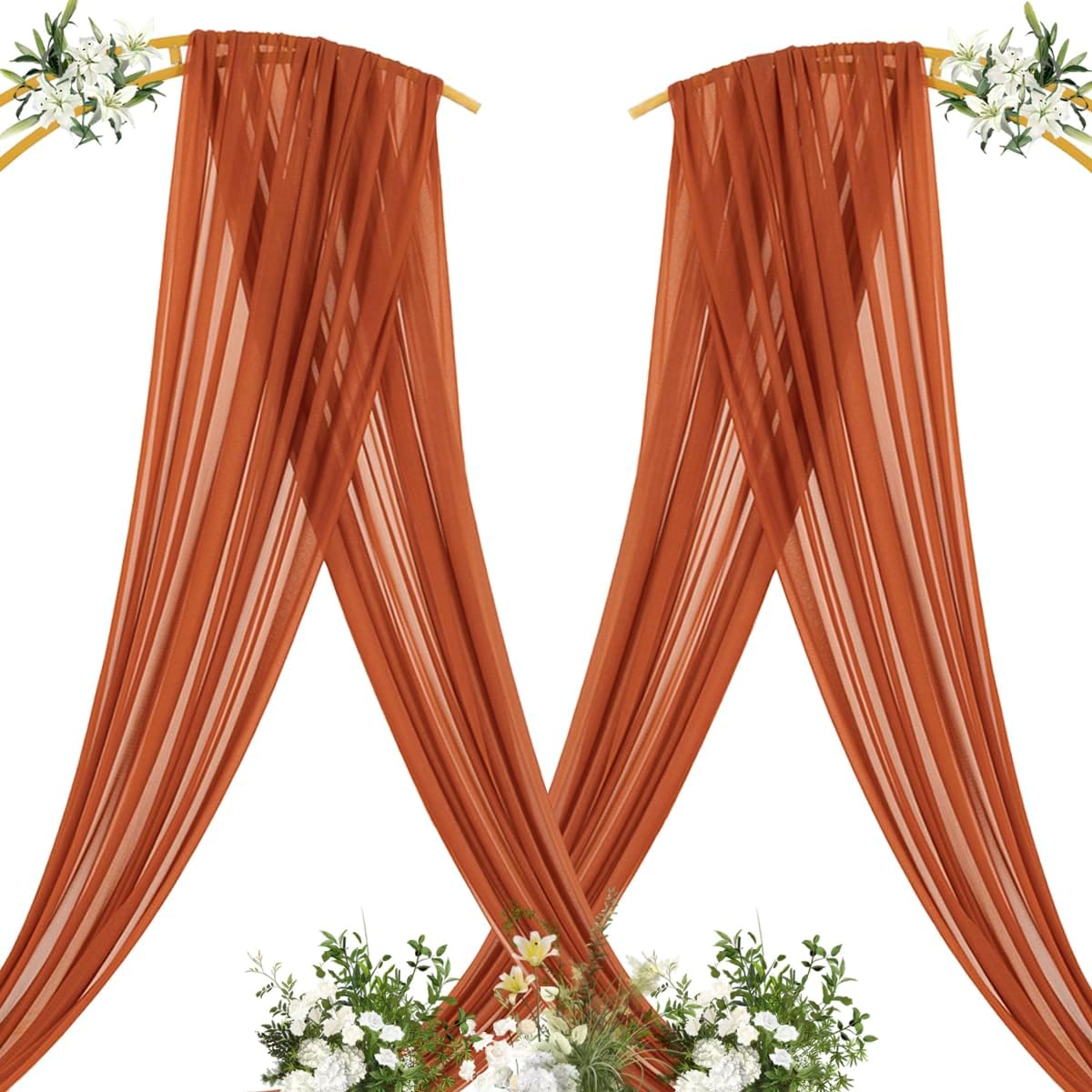 MLMC Terracotta Wedding Arch Draping Fabric 2 Panels 29" x 20 FT Extra Long Gauze Drapes Sheer Backdrop Curtains 6.6 Yards Outdoor Drapery Panels for Wedding Ceremony Party Ceiling Decoration