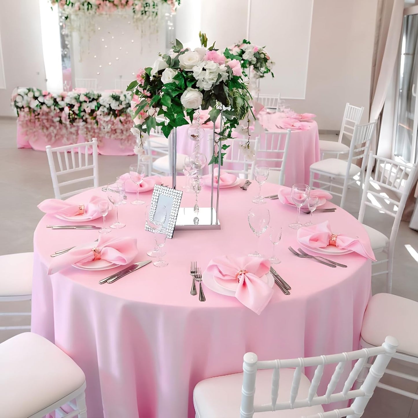 8 Pack Pink Round Tablecloth 120 Inch Stain and Wrinkle Resistant Round Pink Table Cloth Reusable and Washable Polyester Fabric Table Covers for Buffet Wedding Party and Banquet
