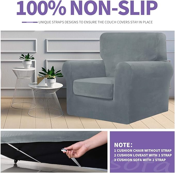 ZNSAYOTX Luxury Velvet Couch Cover 4 Piece Stretch Sofa Covers - Image 5