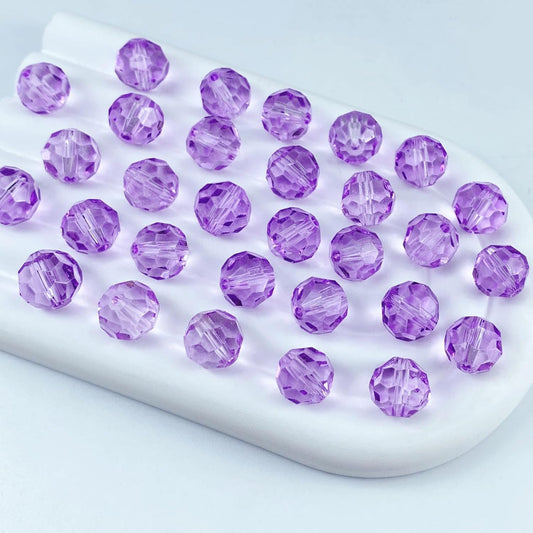 50 PCS 10mm Crystal Glass Beads Round Multiple Faceted Loose Spacer Glass Beads for DIY Handcrafte Bracelet Necklace Earring Jewelry Making(Purple)