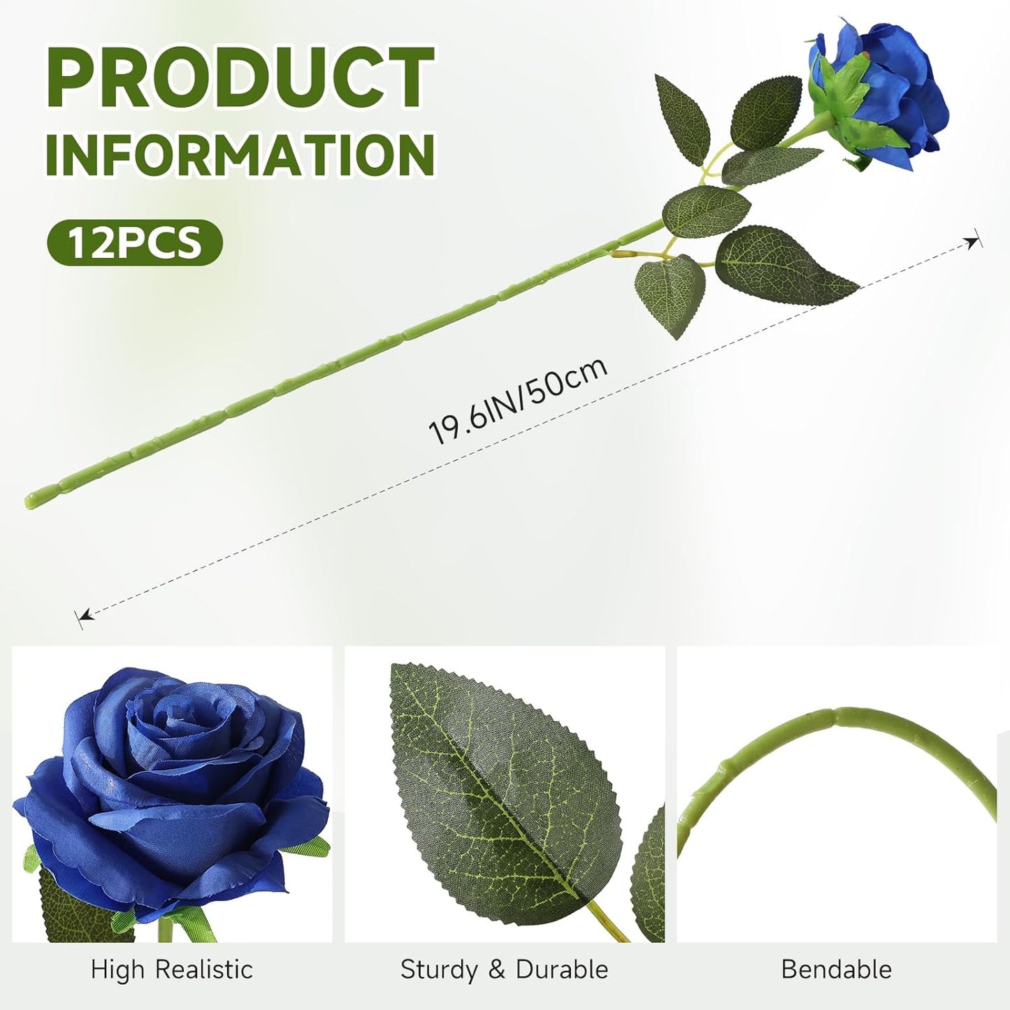 Tifuly Royal Blue Roses Artificial Flowers -12 pcs Realistic Single Long Stem Fake Silk Roses Bouquet for Party Home Wedding Centerpiece Office DIY Decor