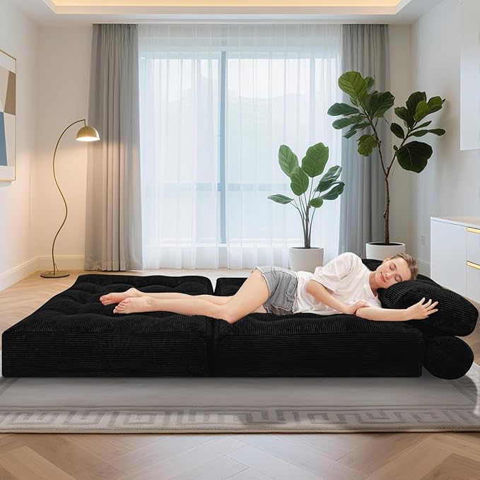 HABUTWAY Folding Sofa Bed, Foldable Floor Sofa Lounge w/Dual-Pillow & Handle - Image 5