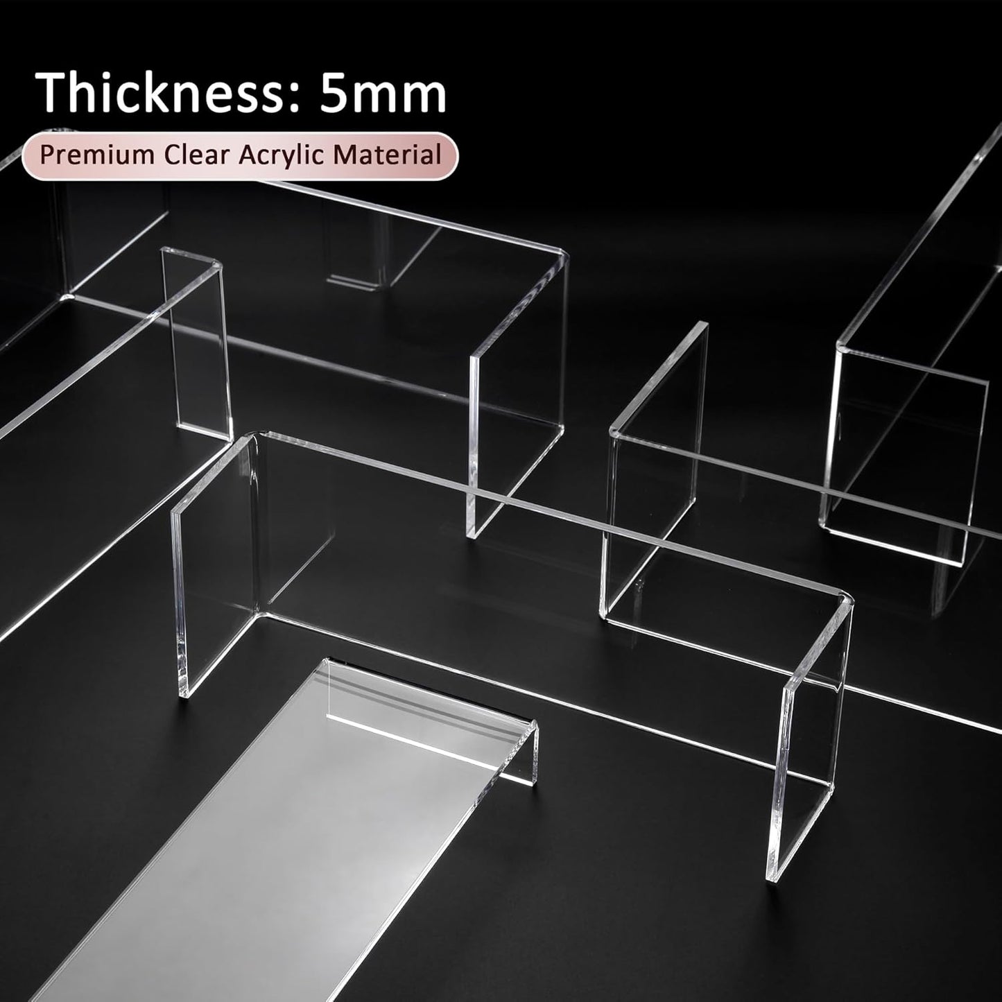 2 Set Large Acrylic Clear Display Risers, 3 Sizes 12" Rectangular Showcase Collectibles Display Shelf, 5mm Thick Desktop Display Stand Holder for Figures, Jewelry, Perfume, Toys