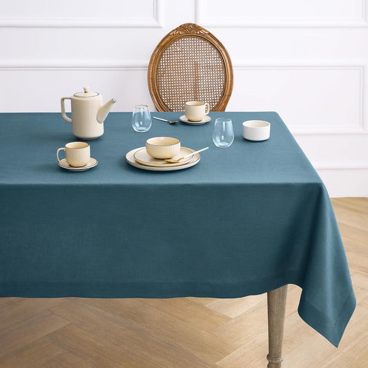 Solino Home Linen Square Tablecloth 52 x 52 Inch - 100% Pure Linen Peacock Blue Table Throw - Fete, Machine Washable Table Cloth