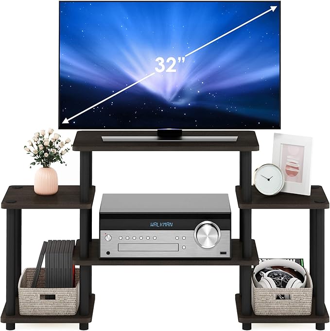 Furinno Turn-N-Tube No Tools Entertainment TV Stands, Dark Brown/Black - Image 4