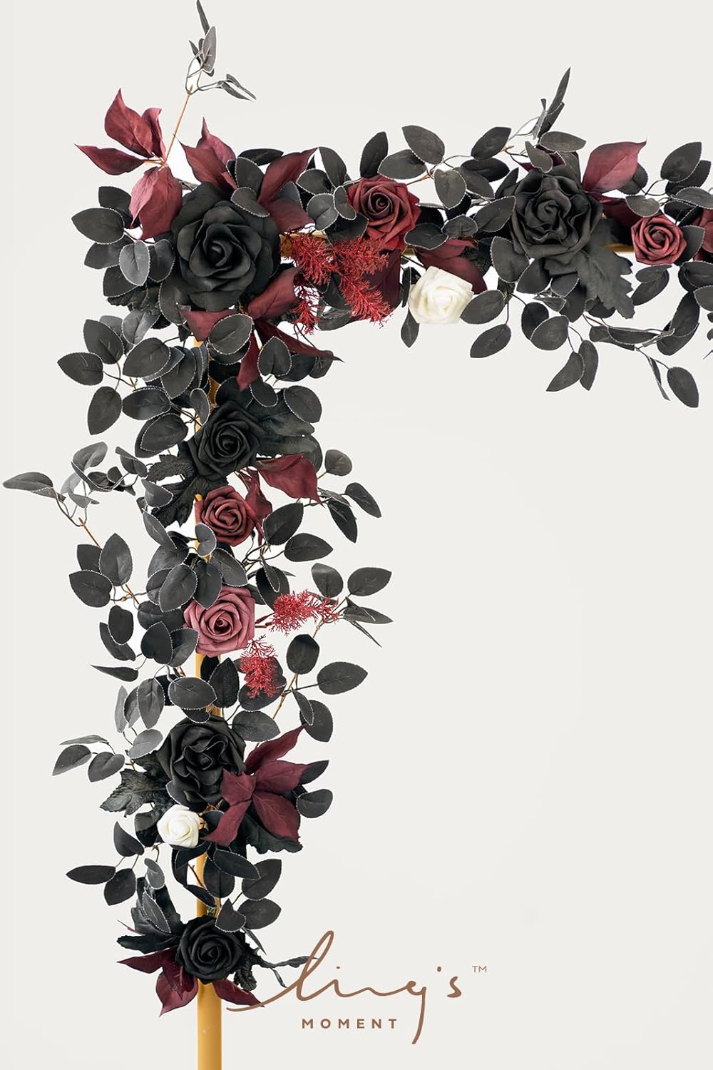 Ling's Moment 5FT Black Burgundy Artificial Flower Garland Fake Rose Leaves Floral Garland Arch Flowers Vine for Wedding Party Backdrop Decor Mantel Home Table Centerpieces Wall Decorations