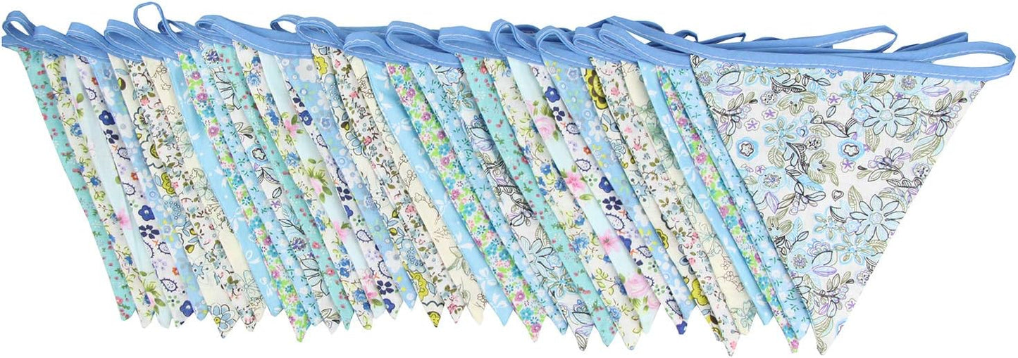10M/32Ft Triangle Bunting Banner, 36 Pcs Cotton Fabric Flags Pennant Garlands for Birthday Party, Wedding, Baby Shower, Outdoor and Home Decorations (Blue)