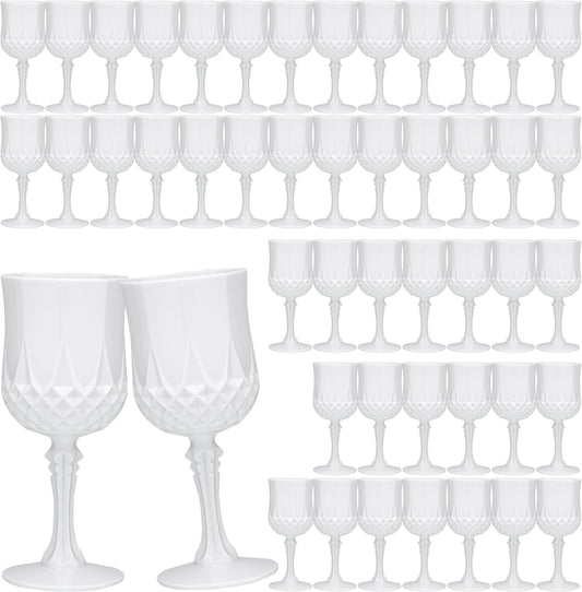 JLYLOL Plastic Vintage Wine Glasses 7OZ Plastic Goblets Vintage Drinking Glasses 48PCS Retro Wedding Glassware Water Goblets Reusable Drinking Cups for Party,Reception,Celebration,Bar,Whiskey(White)