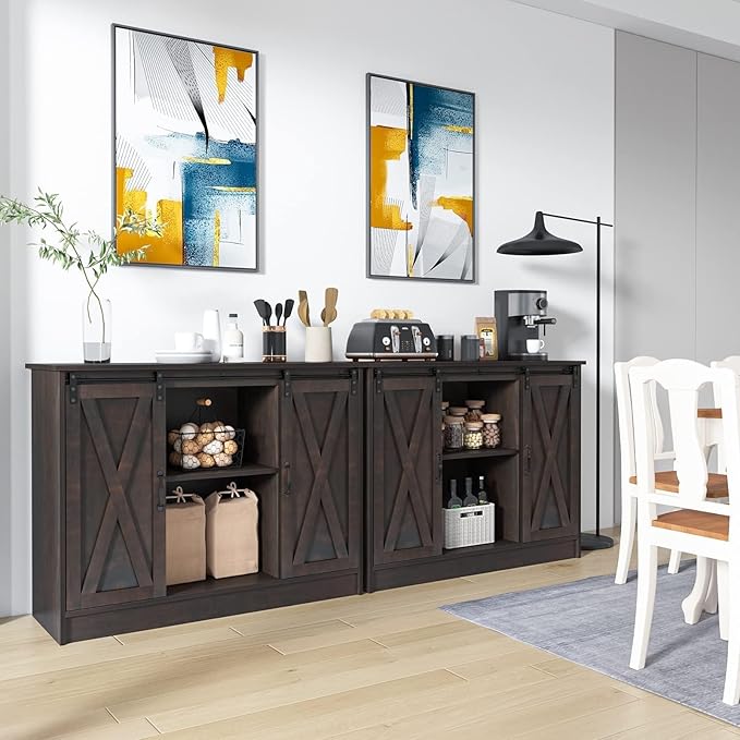 4 EVER WINNER 42" Farmhouse Coffee Bar Cabinet, Buffet Cabinet - Image 9